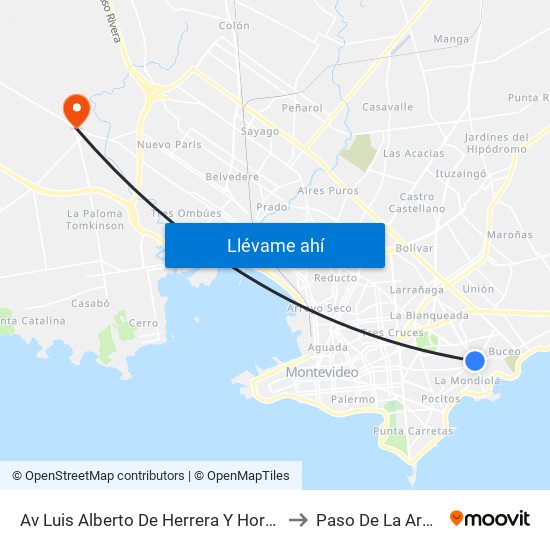 Av Luis Alberto De Herrera Y Horacio to Paso De La Arena map