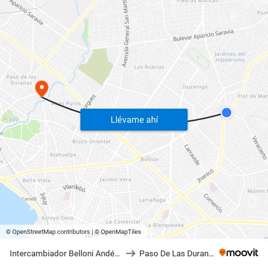 Intercambiador Belloni Andén 4 to Paso De Las Duranas map