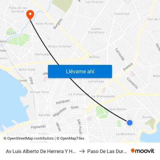 Av Luis Alberto De Herrera Y Horacio to Paso De Las Duranas map