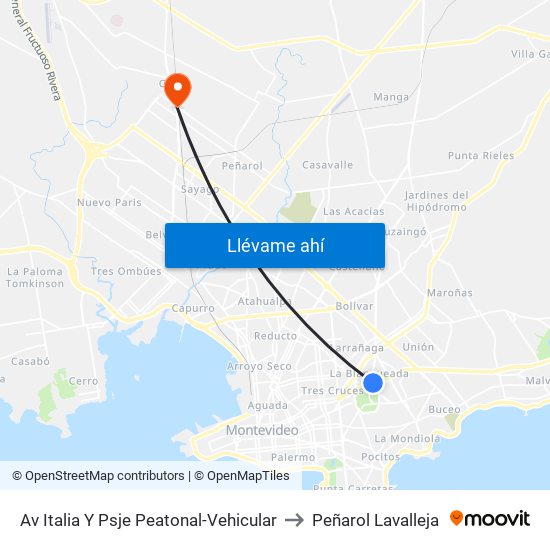 Av Italia Y Psje Peatonal-Vehicular to Peñarol Lavalleja map