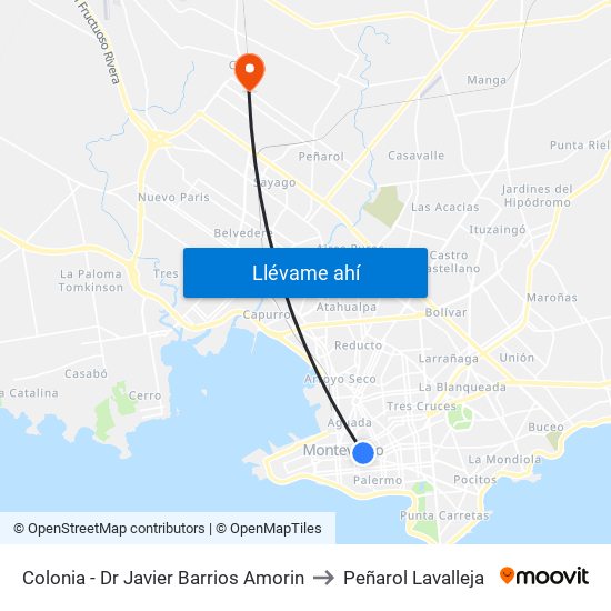 Colonia - Dr Javier Barrios Amorin to Peñarol Lavalleja map