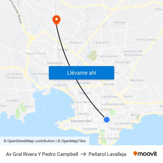 Av Gral Rivera Y Pedro Campbell to Peñarol Lavalleja map