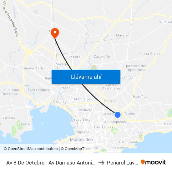 Av 8 De Octubre - Av Damaso Antonio Larrañaga to Peñarol Lavalleja map