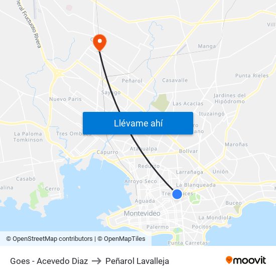 Goes - Acevedo Diaz to Peñarol Lavalleja map