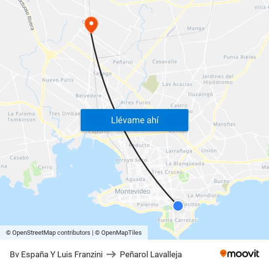 Bv España Y Luis Franzini to Peñarol Lavalleja map