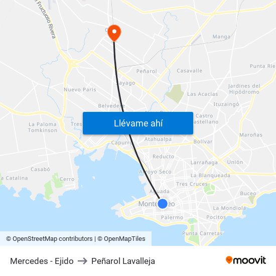 Mercedes - Ejido to Peñarol Lavalleja map