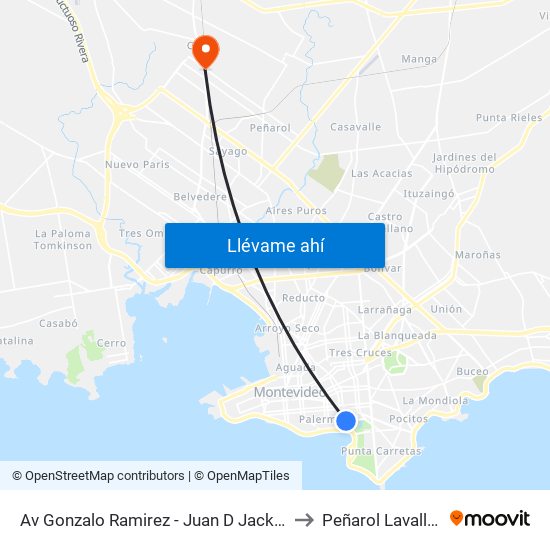 Av Gonzalo Ramirez - Juan D Jackson to Peñarol Lavalleja map