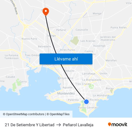 21 De Setiembre Y Libertad to Peñarol Lavalleja map