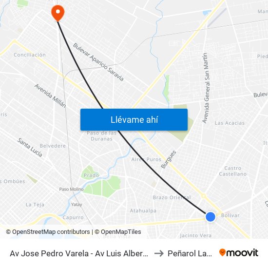 Av Jose Pedro Varela - Av Luis Alberto De Herrera to Peñarol Lavalleja map