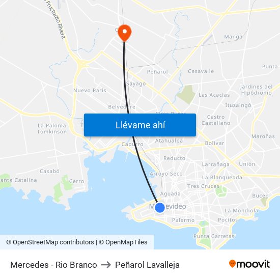Mercedes - Rio Branco to Peñarol Lavalleja map