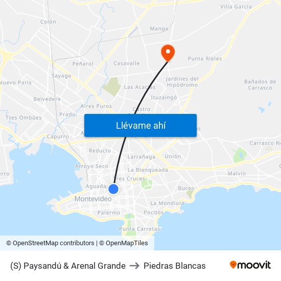 (S) Paysandú & Arenal Grande to Piedras Blancas map