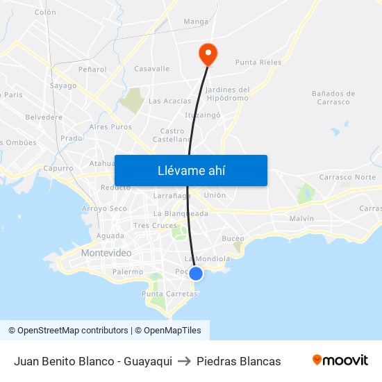 Juan Benito Blanco - Guayaqui to Piedras Blancas map