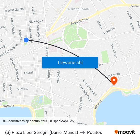 (S) Plaza Liber Seregni (Daniel Muñoz) to Pocitos map