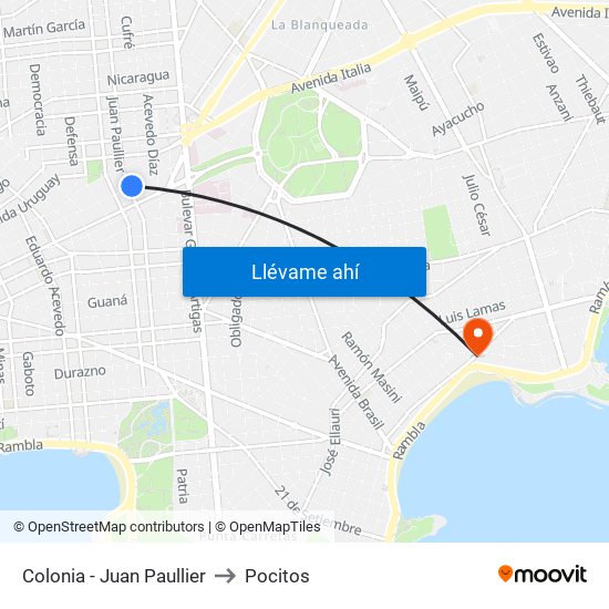 Colonia - Juan Paullier to Pocitos map