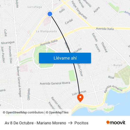 Av 8 De Octubre - Mariano Moreno to Pocitos map