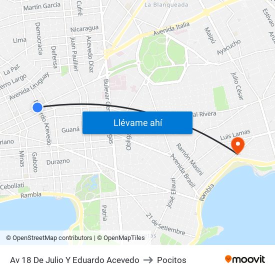 Av 18 De Julio Y Eduardo Acevedo to Pocitos map