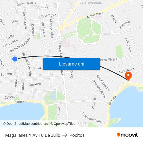 Magallanes Y Av 18 De Julio to Pocitos map
