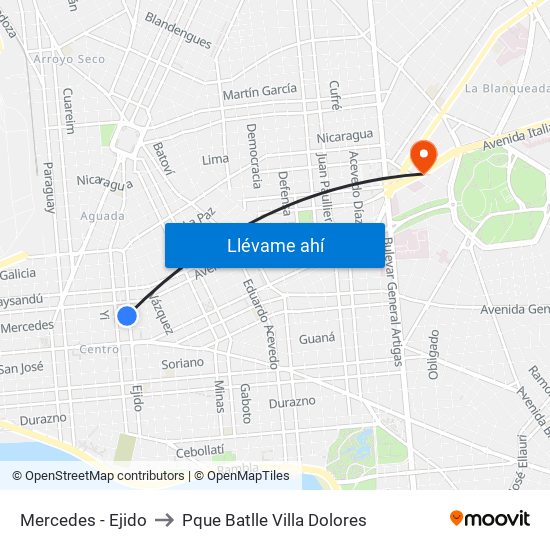 Mercedes - Ejido to Pque Batlle Villa Dolores map
