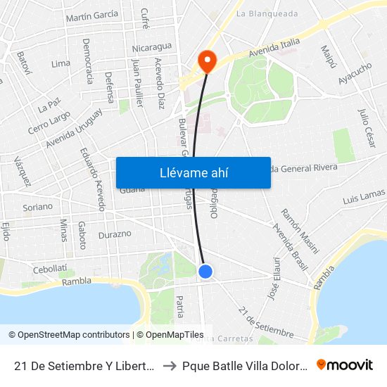 21 De Setiembre Y Libertad to Pque Batlle Villa Dolores map