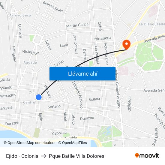 Ejido - Colonia to Pque Batlle Villa Dolores map