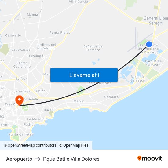 Aeropuerto to Pque Batlle Villa Dolores map