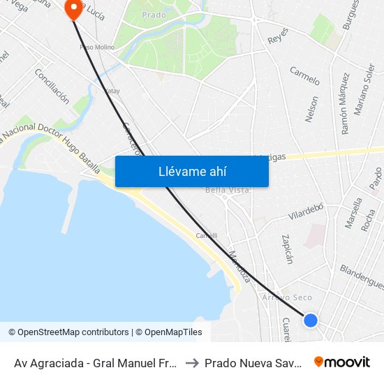 Av Agraciada - Gral Manuel Freire to Prado Nueva Savona map