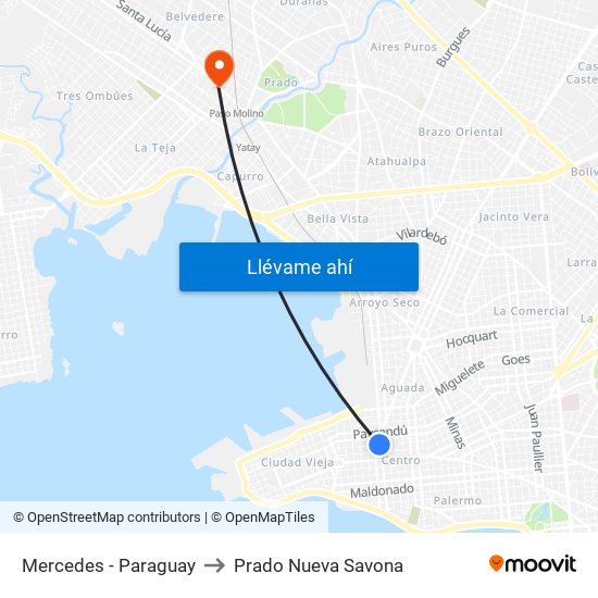 Mercedes - Paraguay to Prado Nueva Savona map