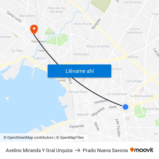 Avelino Miranda Y Gral Urquiza to Prado Nueva Savona map