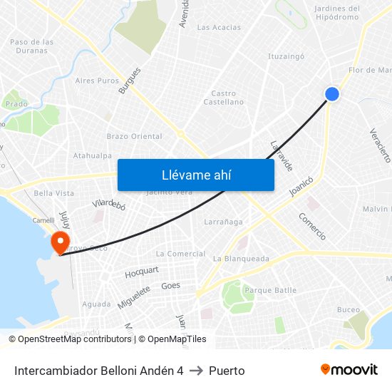 Intercambiador Belloni Andén 4 to Puerto map