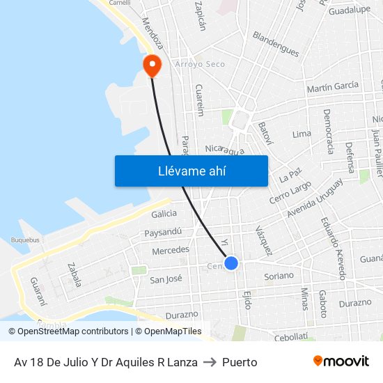 Av 18 De Julio Y Dr Aquiles R Lanza to Puerto map