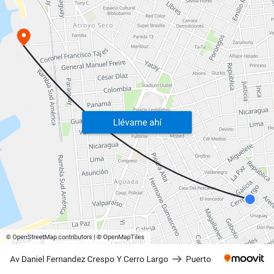 Av Daniel Fernandez Crespo Y Cerro Largo to Puerto map