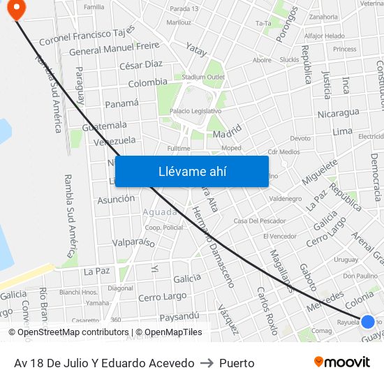 Av 18 De Julio Y Eduardo Acevedo to Puerto map