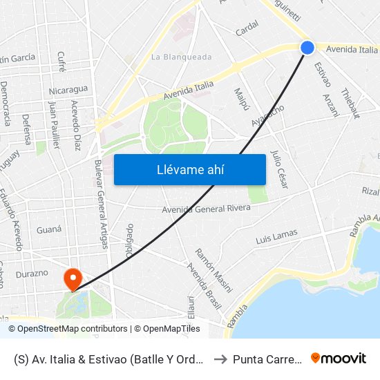 (S) Av. Italia & Estivao (Batlle Y Ordóñez) to Punta Carretas map