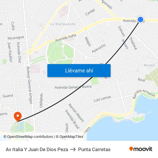Av Italia Y Juan De Dios Peza to Punta Carretas map