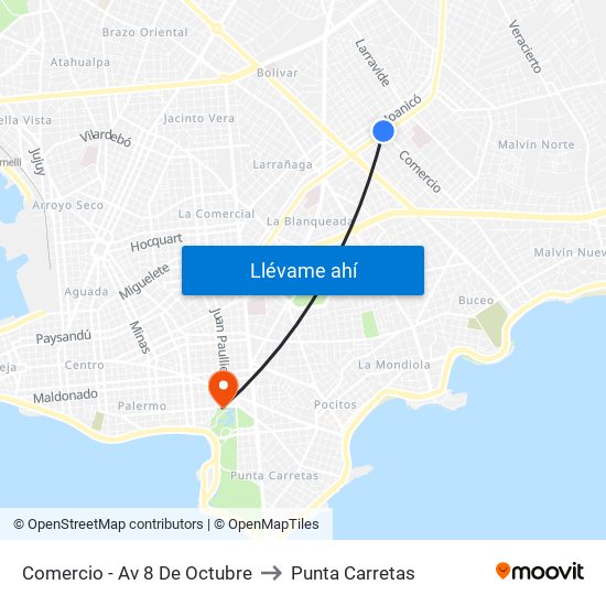 Comercio - Av 8 De Octubre to Punta Carretas map