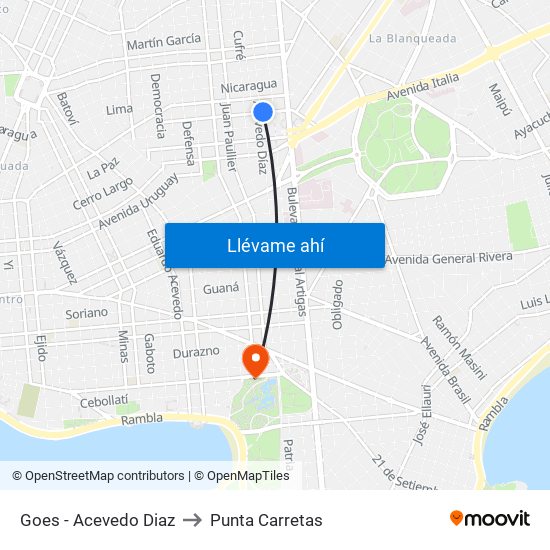 Goes - Acevedo Diaz to Punta Carretas map