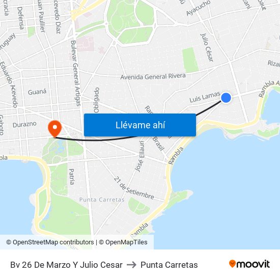 Bv 26 De Marzo Y Julio Cesar to Punta Carretas map