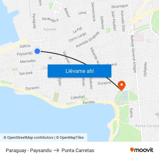 Paraguay - Paysandu to Punta Carretas map