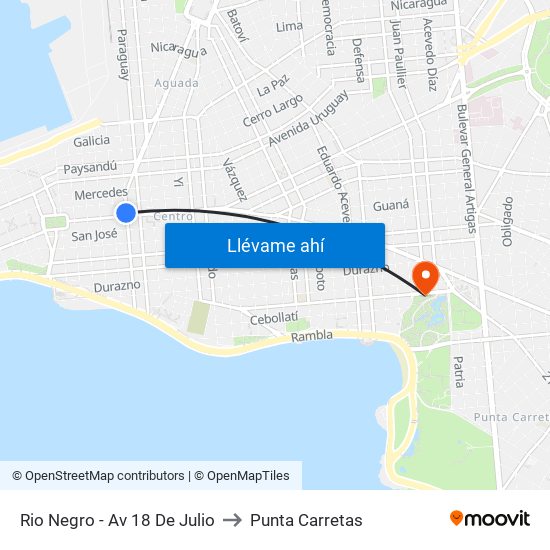 Rio Negro - Av 18 De Julio to Punta Carretas map
