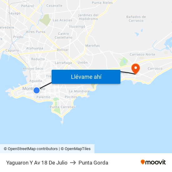 Yaguaron Y Av 18 De Julio to Punta Gorda map
