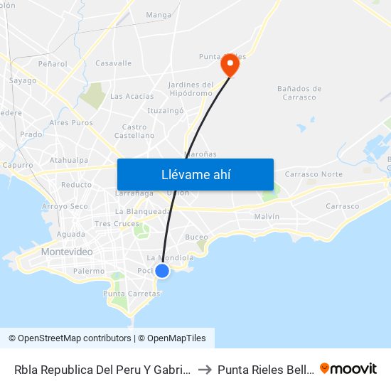 Rbla Republica Del Peru Y Gabriel A Pereira to Punta Rieles Bella Italia map