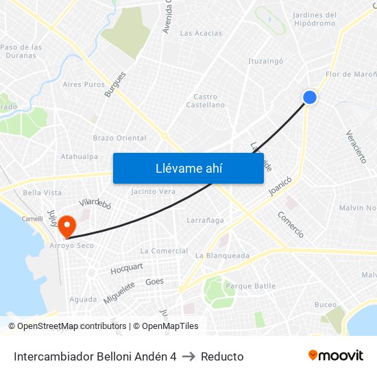 Intercambiador Belloni Andén 4 to Reducto map