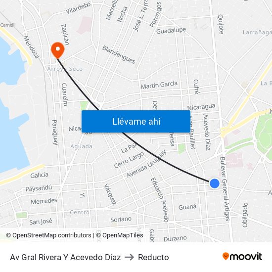 Av Gral Rivera Y Acevedo Diaz to Reducto map