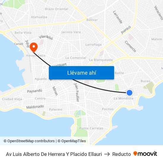 Av Luis Alberto De Herrera Y Placido Ellauri to Reducto map