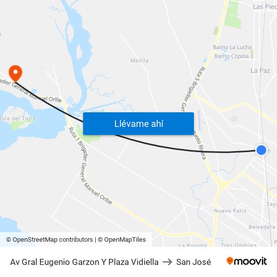 Av Gral Eugenio Garzon Y Plaza Vidiella to San José map