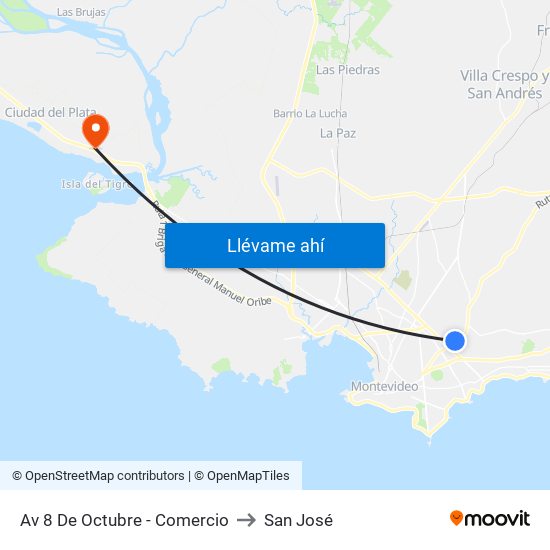 Av 8 De Octubre - Comercio to San José map