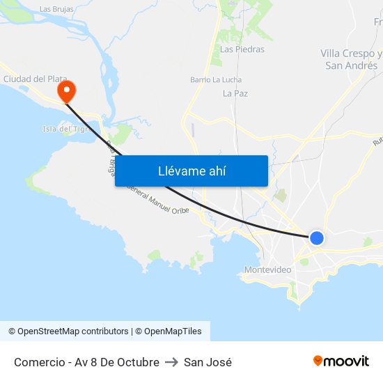 Comercio - Av 8 De Octubre to San José map