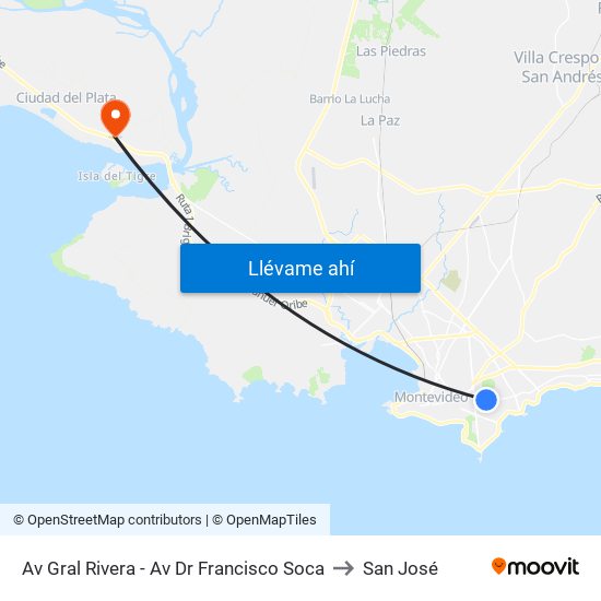 Av Gral Rivera - Av Dr Francisco Soca to San José map