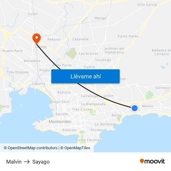 Malvin to Sayago map