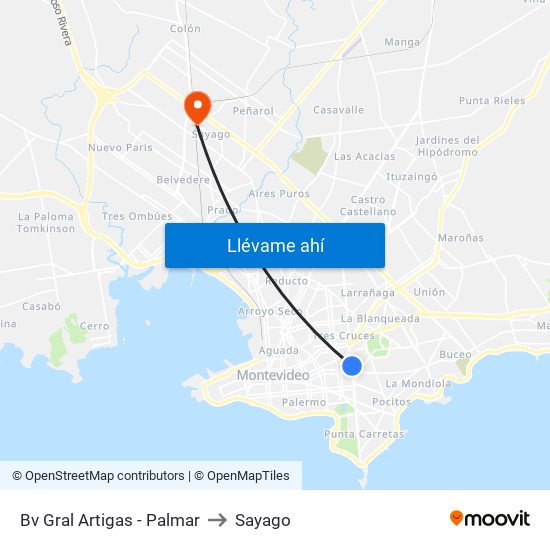 Bv Gral Artigas - Palmar to Sayago map